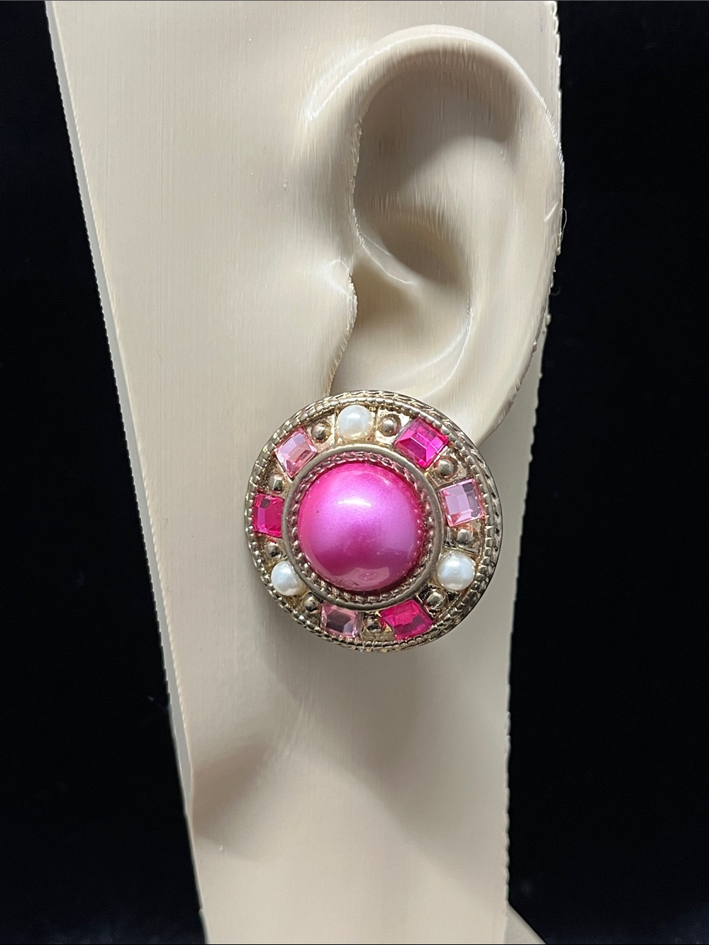 Gold-Tone Pink Pearl Statement Clip-On Earrings